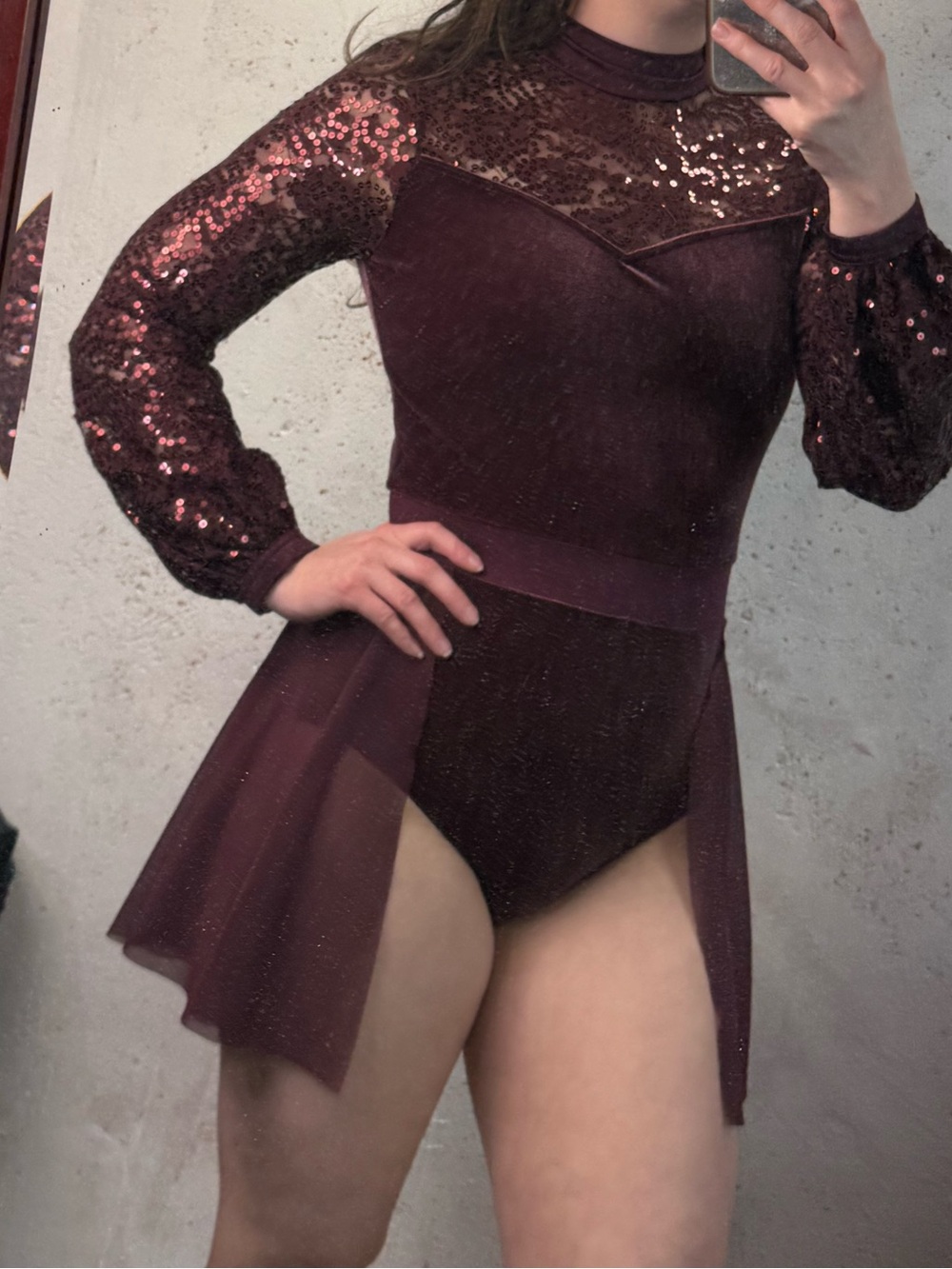 Weissman Dance Costume Lace & Sequin Long-Sleeve Performance Dress Adult Small